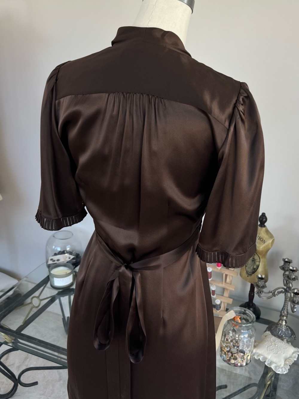 BCBGMaxAzria Chocolate Brown Satin Tie-Back Dress